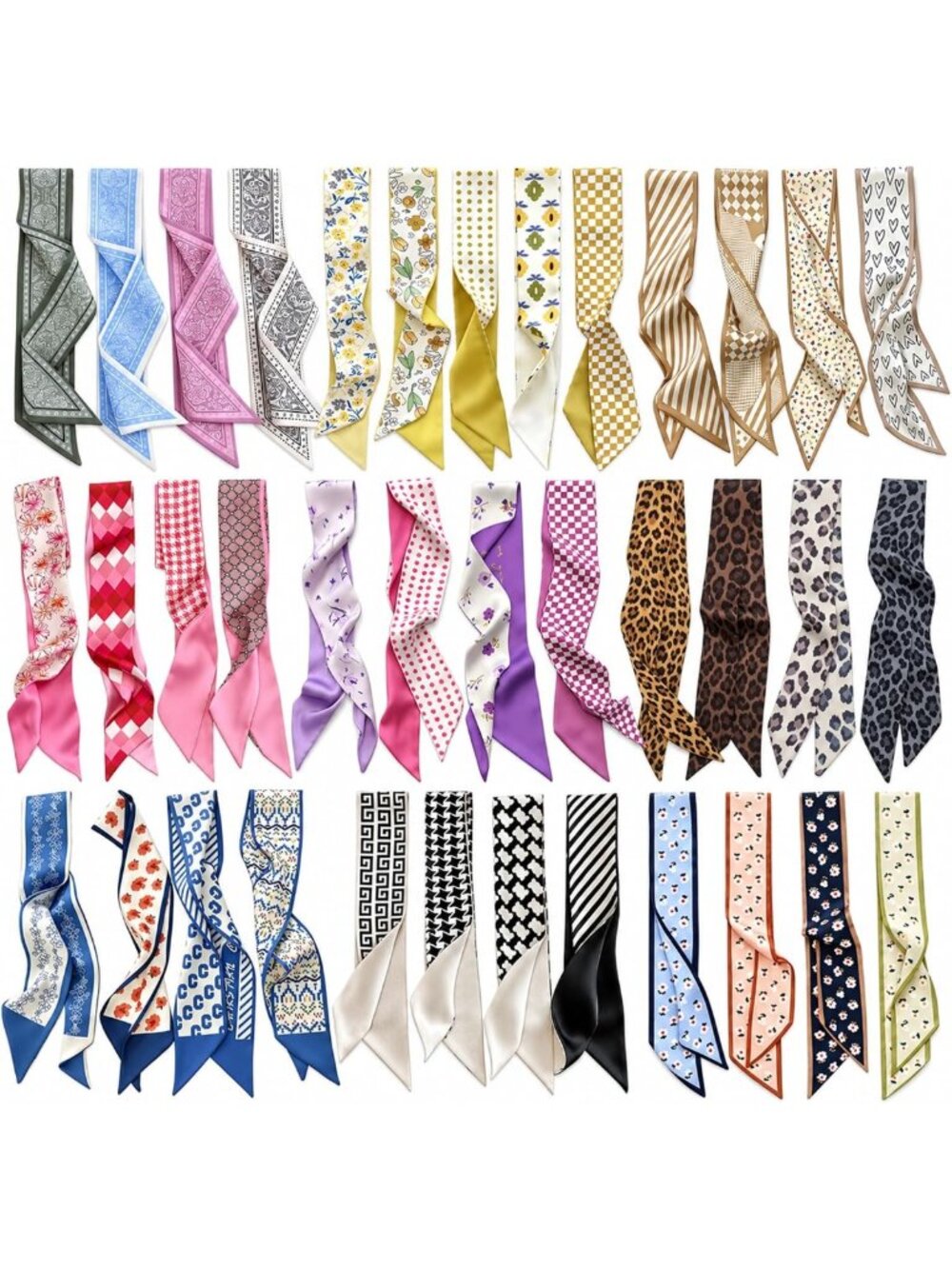 24PCS Fashion Scarves for Women - Versatile Neck, Purse & Hair Accessories